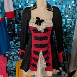 Black and Red Military Style Dress with Lace